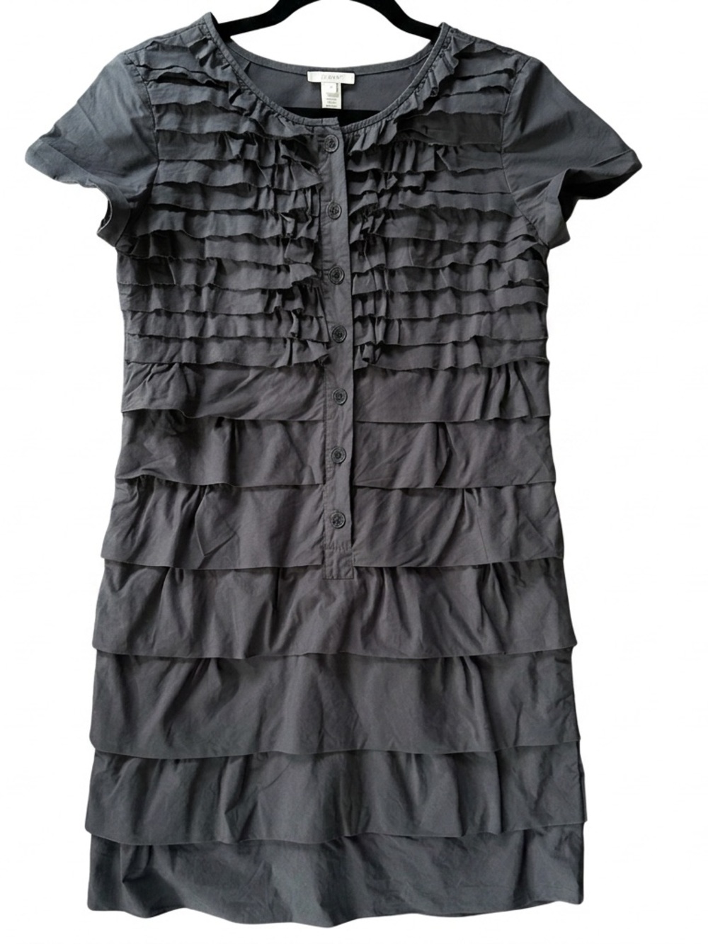 J. Crew Carly Ruffle Tiered Button Front Mini Dress Gray Size 2
